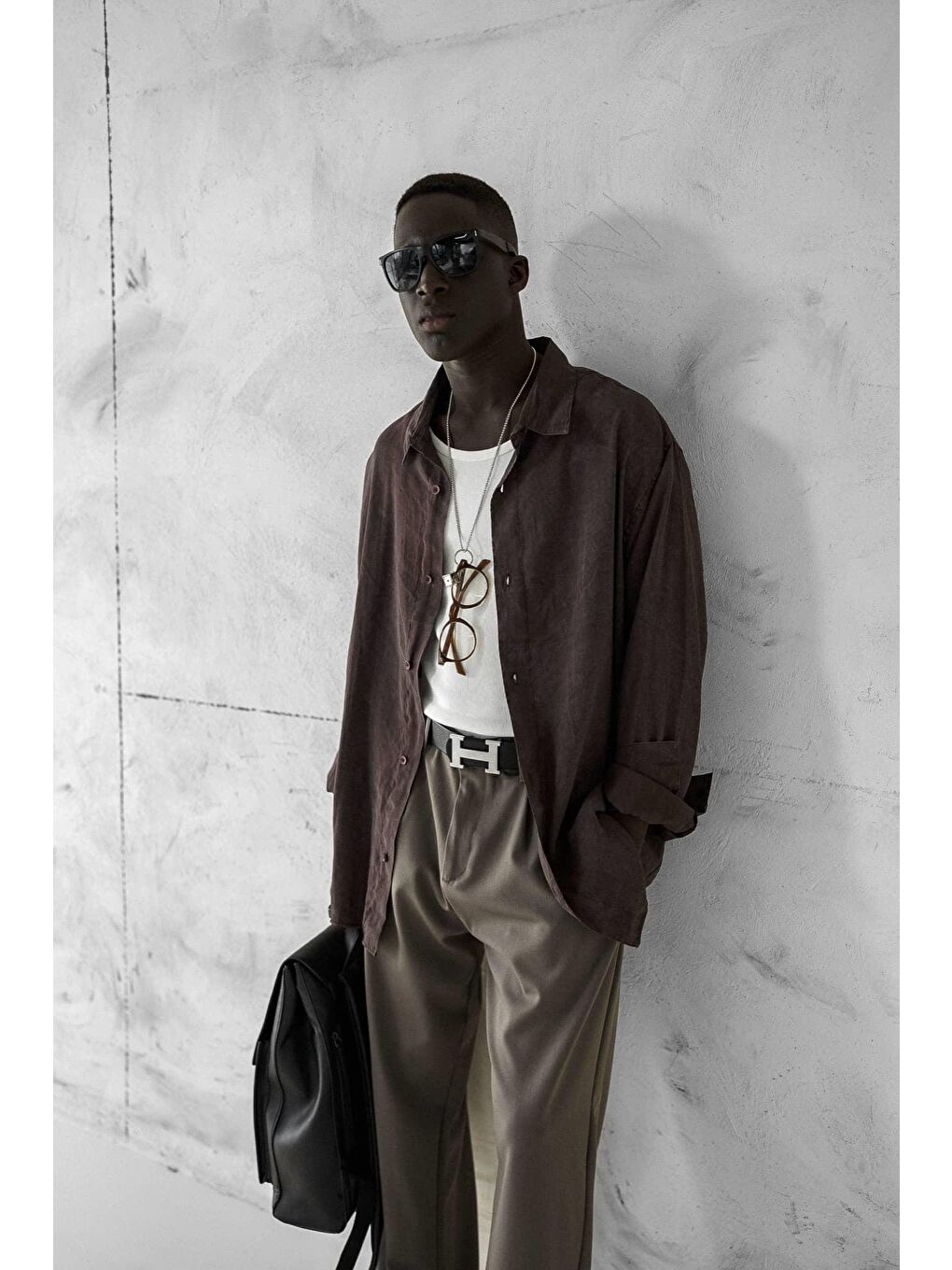 Erkek Oversize Yıkamalı Rahat Gömlek Kahverengi-4