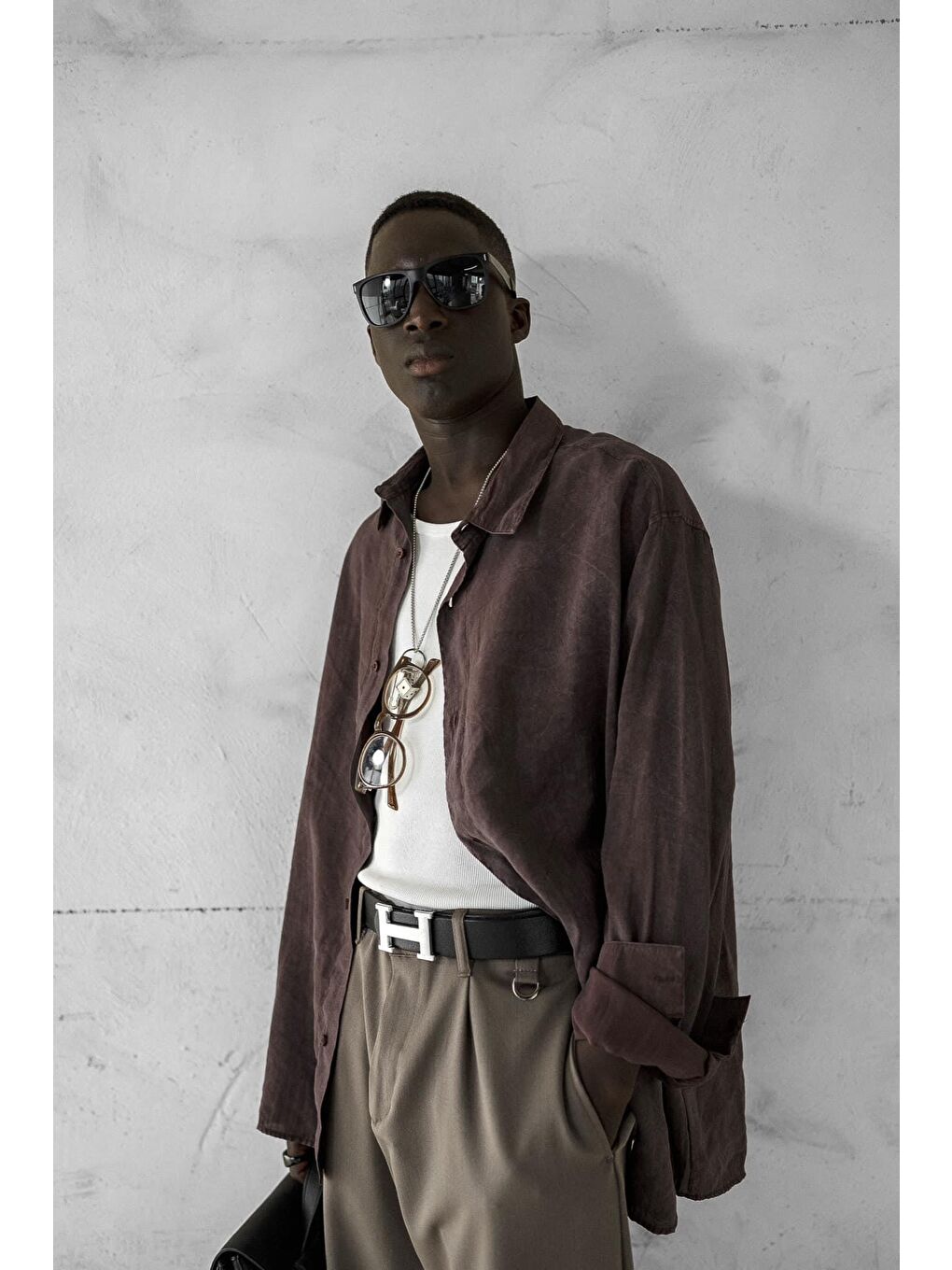 Erkek Oversize Yıkamalı Rahat Gömlek Kahverengi-6