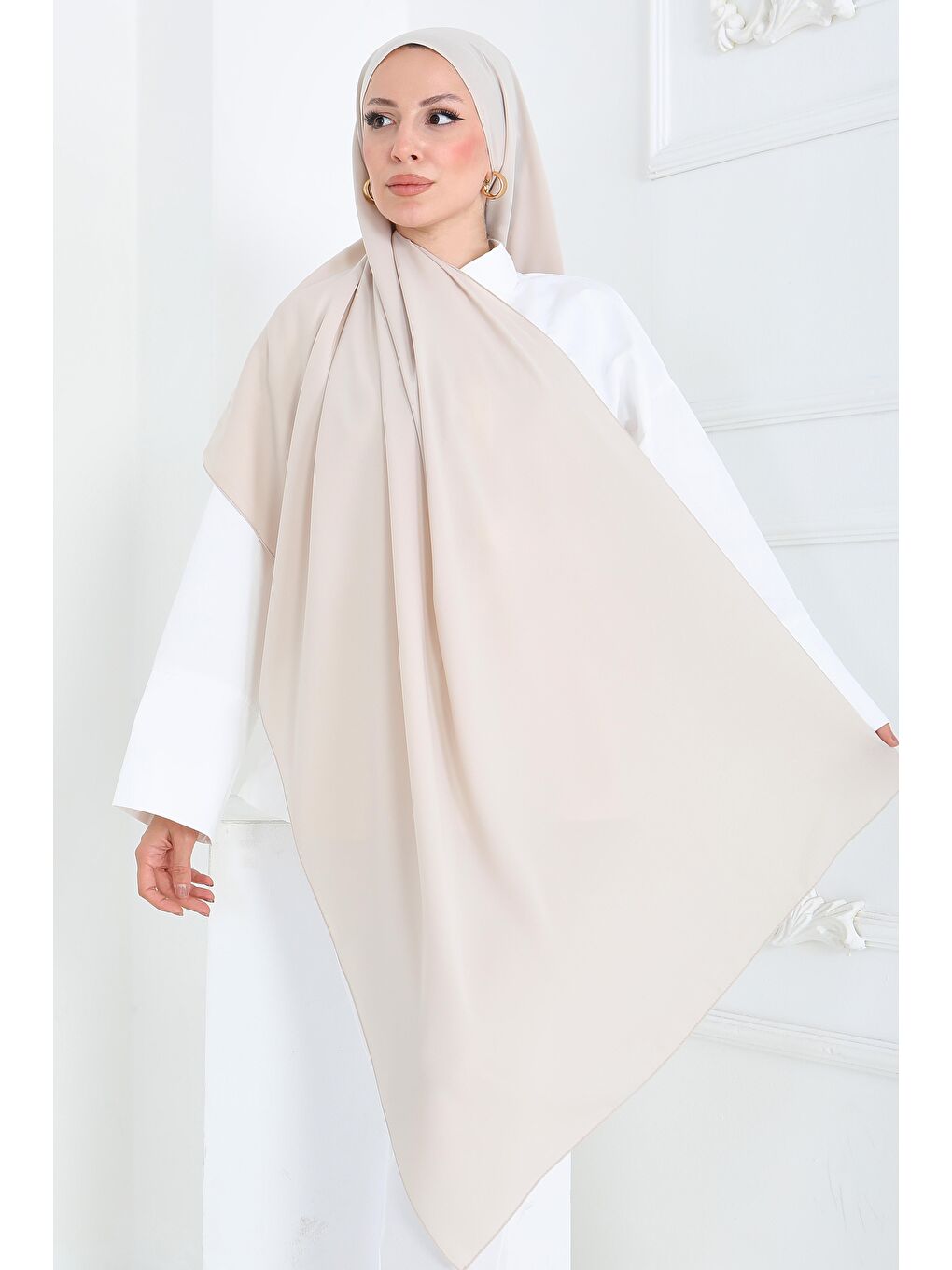 Ekru Medine İpeği Şal Krem - 27852-KREM