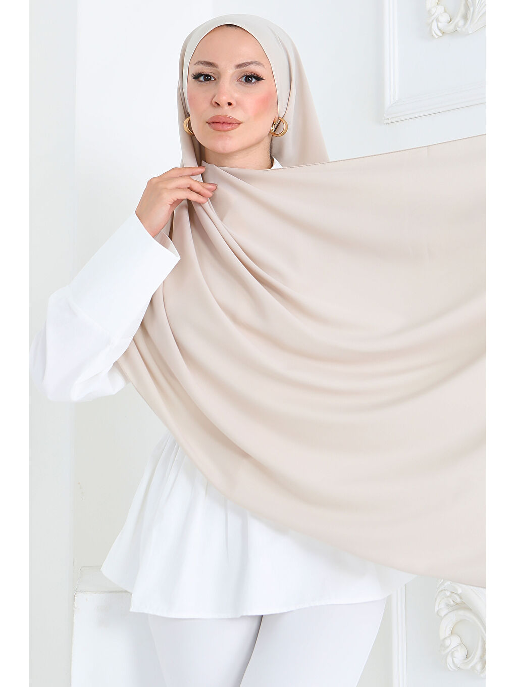 Ekru Medine İpeği Şal Krem - 27852-KREM-1
