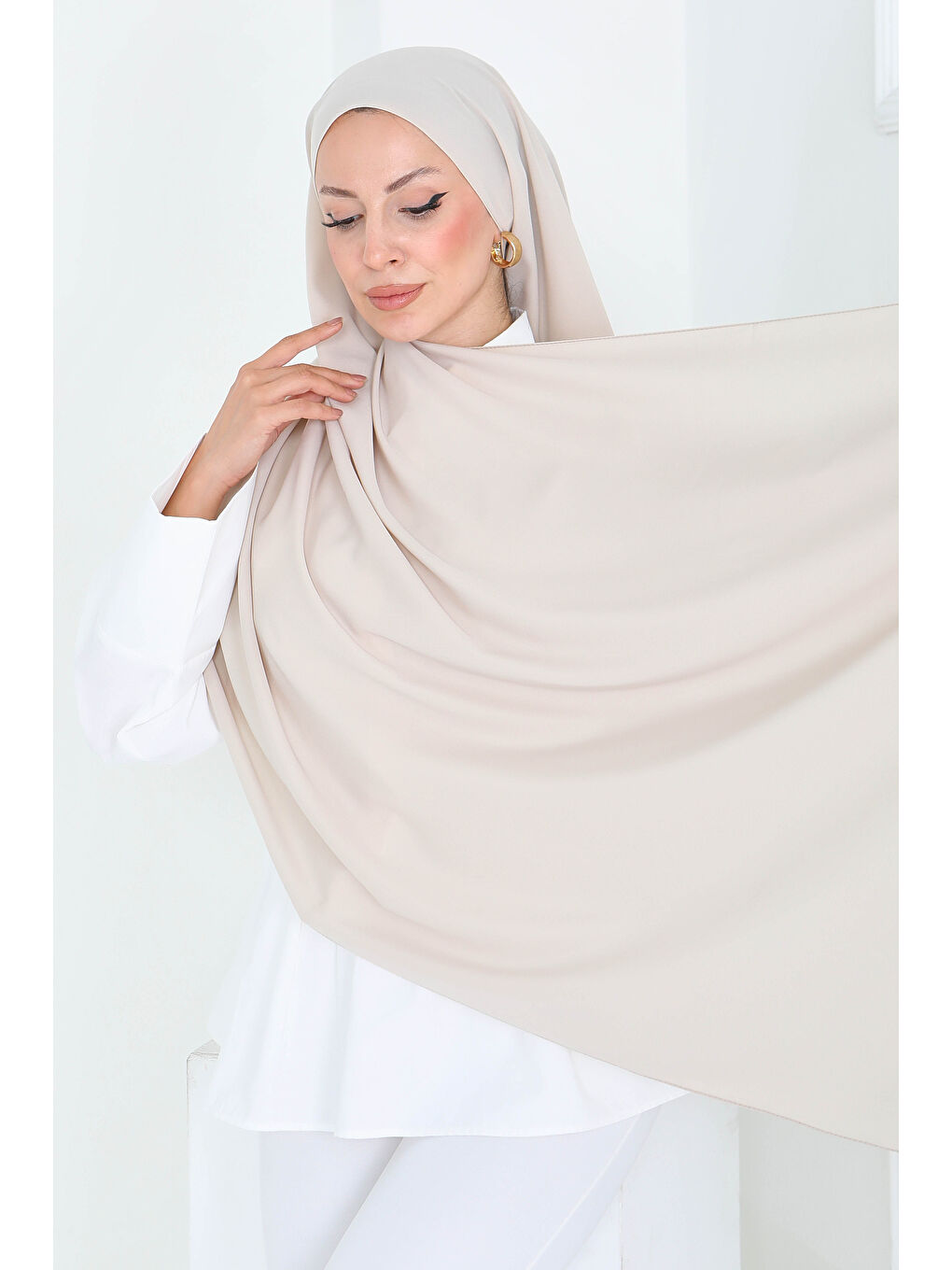 Ekru Medine İpeği Şal Krem - 27852-KREM-2