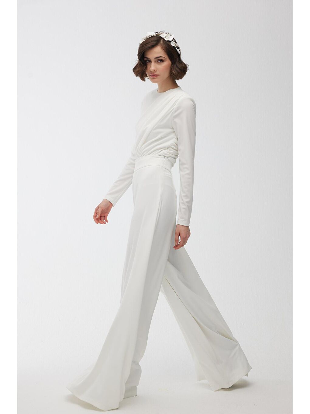 Geniş Paça Pantolon Ekru-2