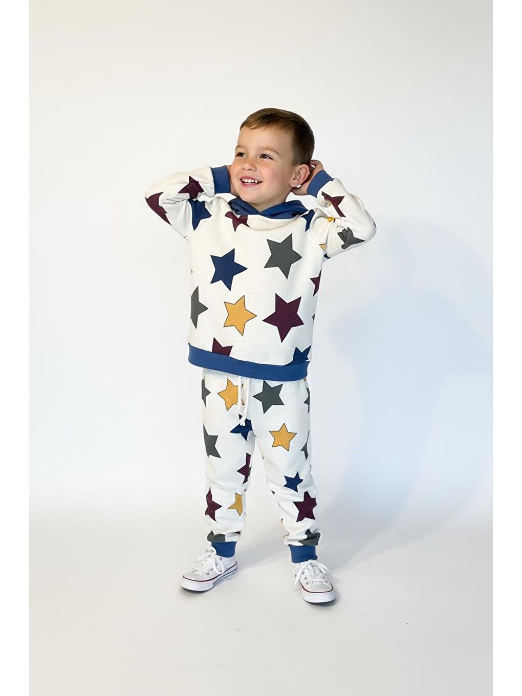 İndigo Yıldız Baskılı Kapüşonlu 2 Li Takım-1