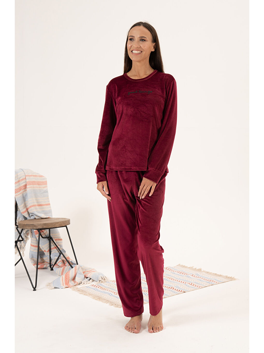 Remsa Kadın Kadife Pijama Takımı 24381 Bordo - 1