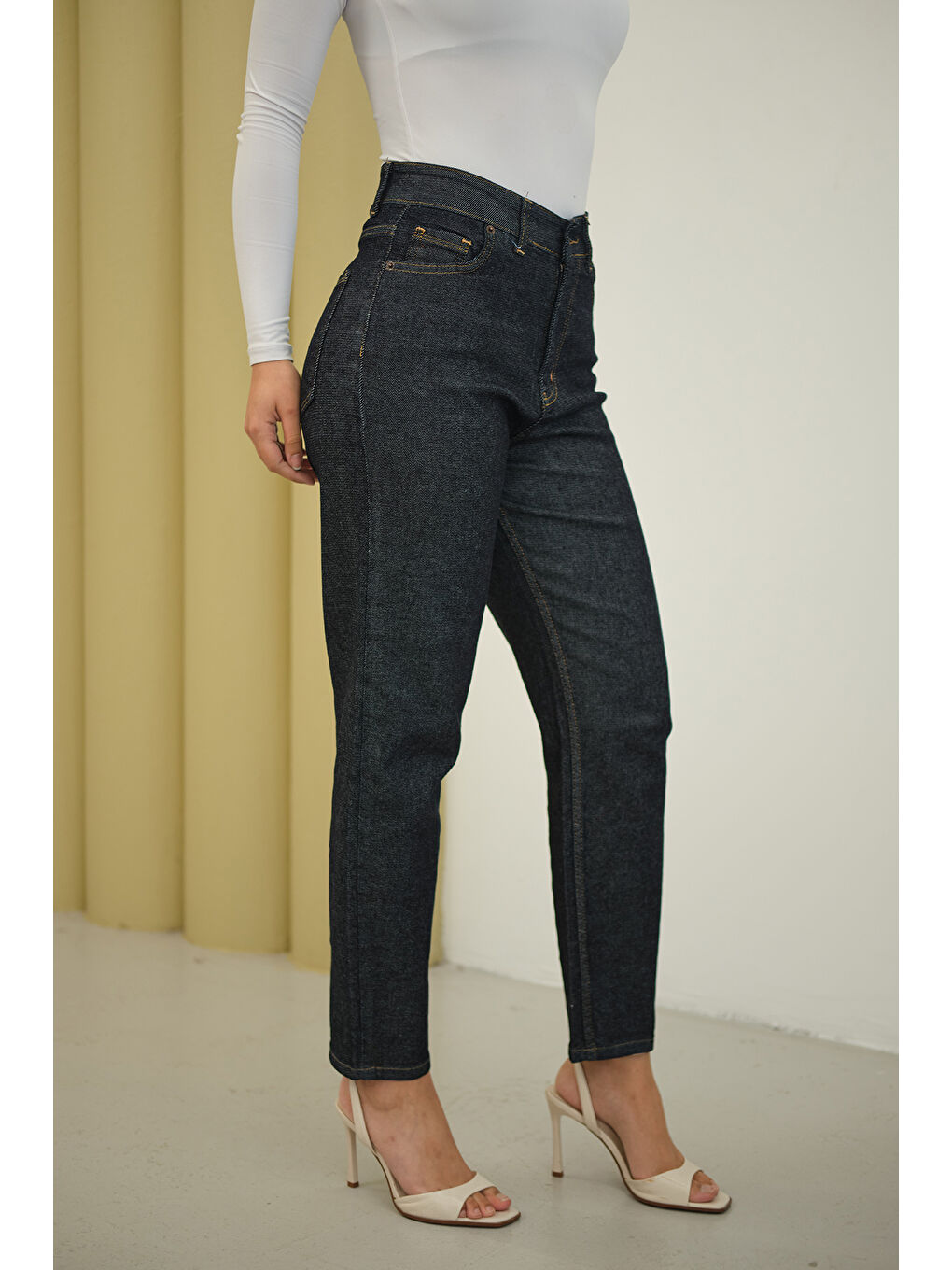 Kadın Yıkama Desen Pantolon Lacivert-1