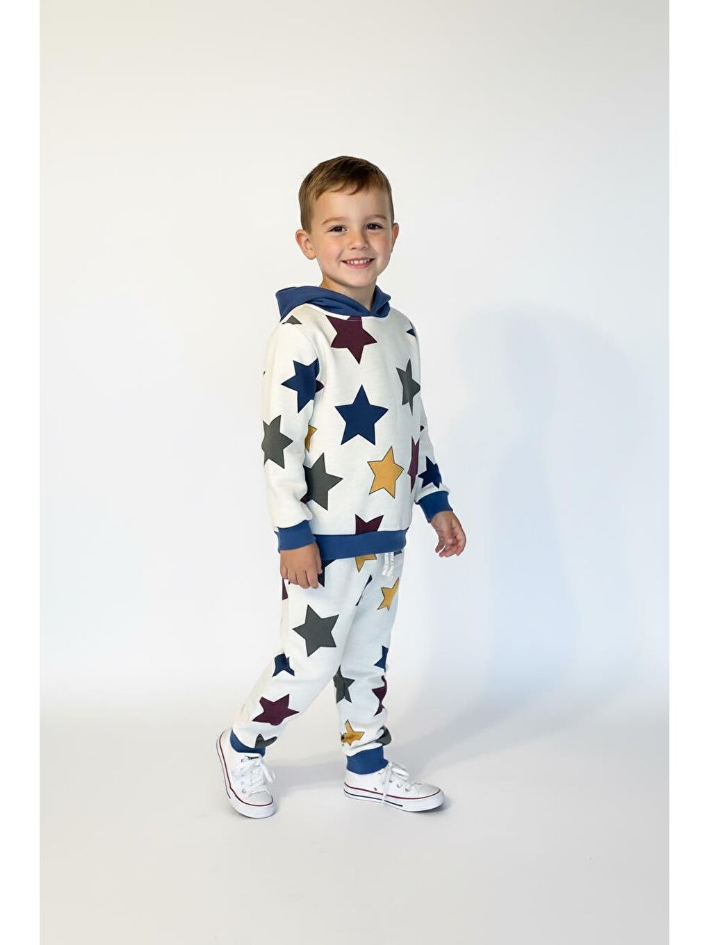 İndigo Yıldız Baskılı Kapüşonlu 2 Li Takım-2