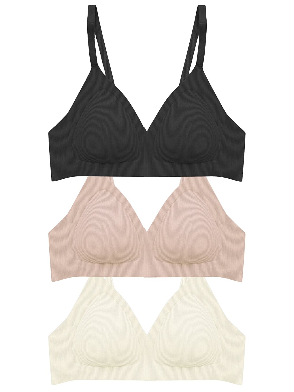 Karışık Seamless Bra - Velour | Lazer Kesim Balensiz Üçgen Form Dikişsiz Kadın Sütyen 3'lü Paket-2