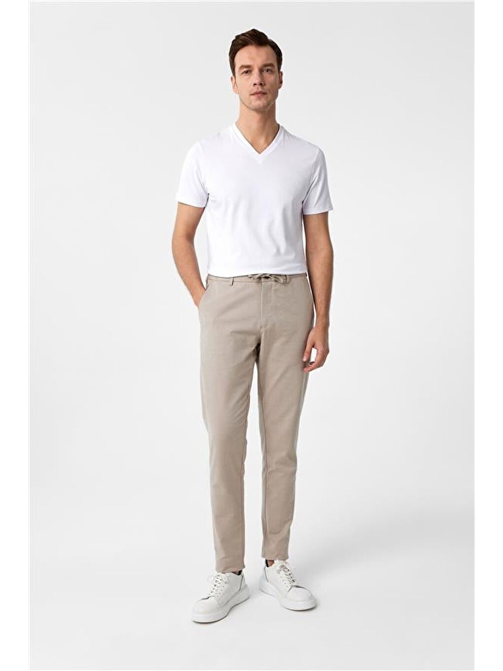 Bej Slim Armürlü Jogger Pantolon