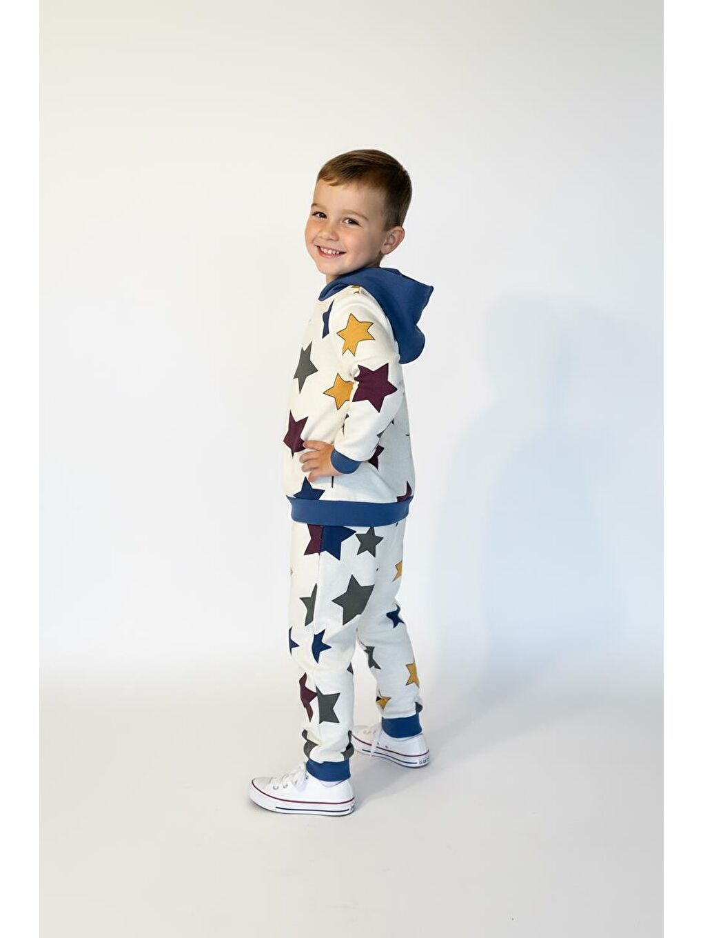 İndigo Yıldız Baskılı Kapüşonlu 2 Li Takım-3