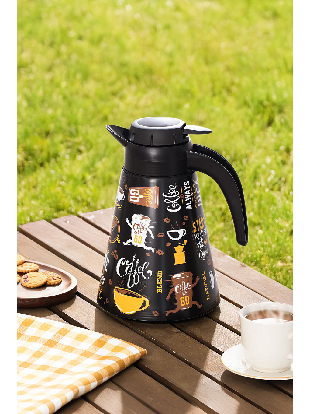 Siyah 161704-006 Desenli 1,2L Konik Termos Sıcak ve Soğuk İçecek Saklama Termosu-1