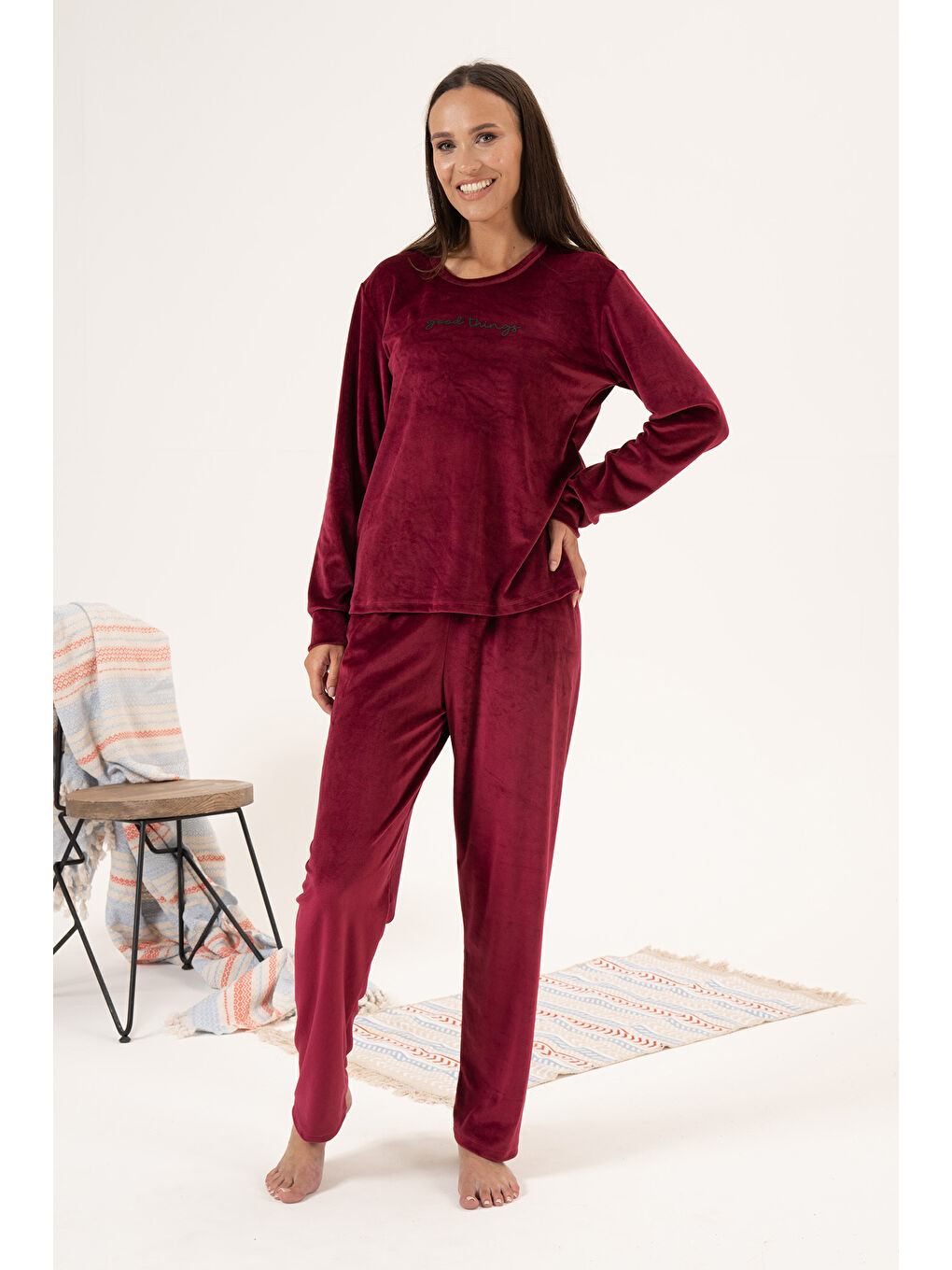 Remsa Kadın Kadife Pijama Takımı 24381 Bordo - 3