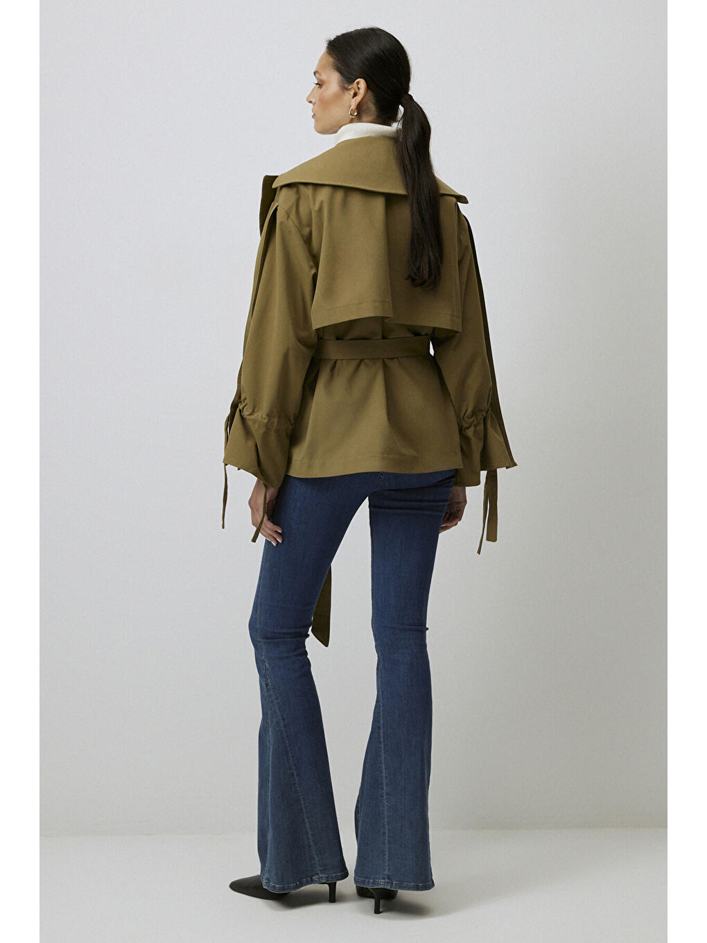 Haki KOLU BÜZGÜLÜ KISA TRENÇKOT-4