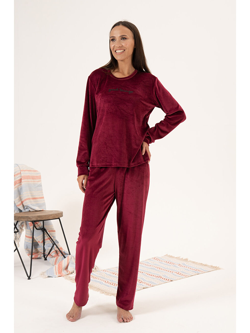 Remsa Kadın Kadife Pijama Takımı 24381 Bordo - 4