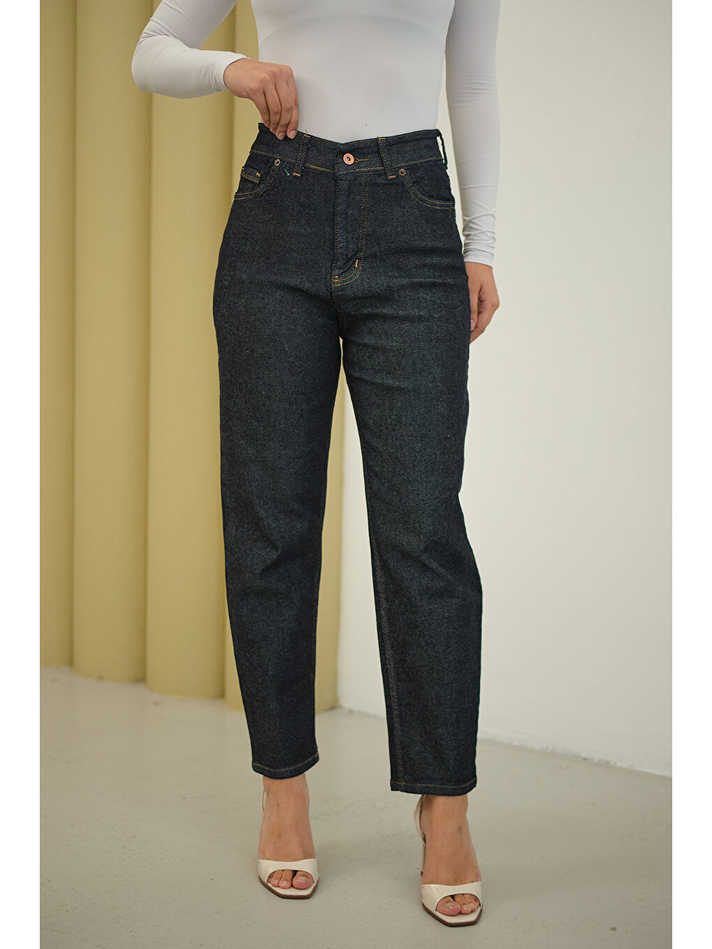 Kadın Yıkama Desen Pantolon Lacivert-3