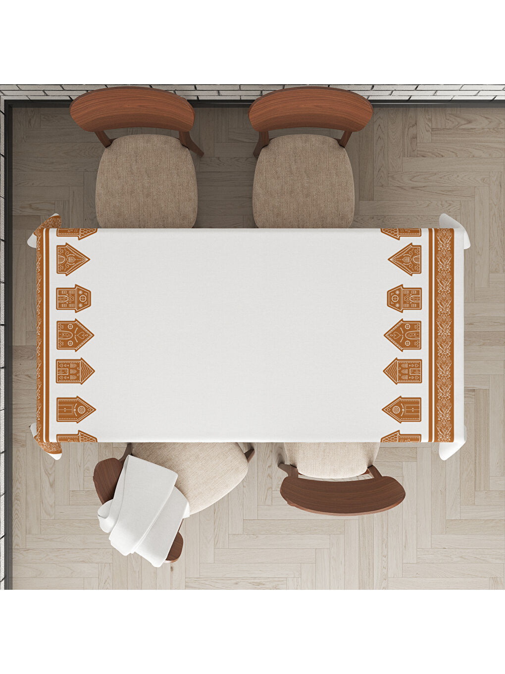 Karışık Yılbaşı Temalı Yılbaşı Kurabiye Desenli Dijital Baskılı Masa Örtüsü-1