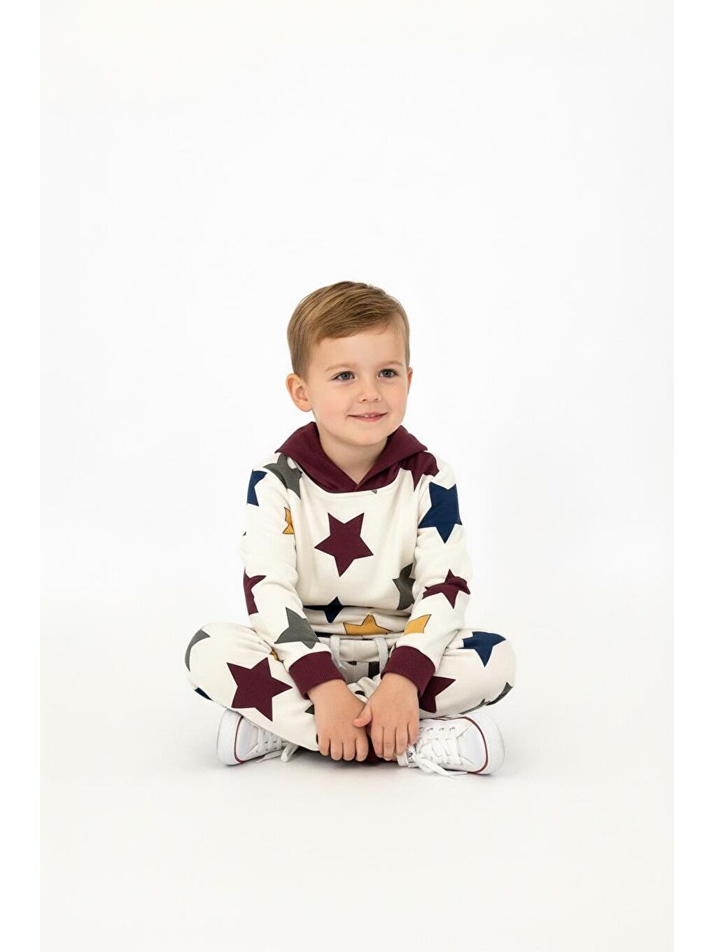 Bordo Yıldız Baskılı Kapüşonlu 2 Li Takım-2