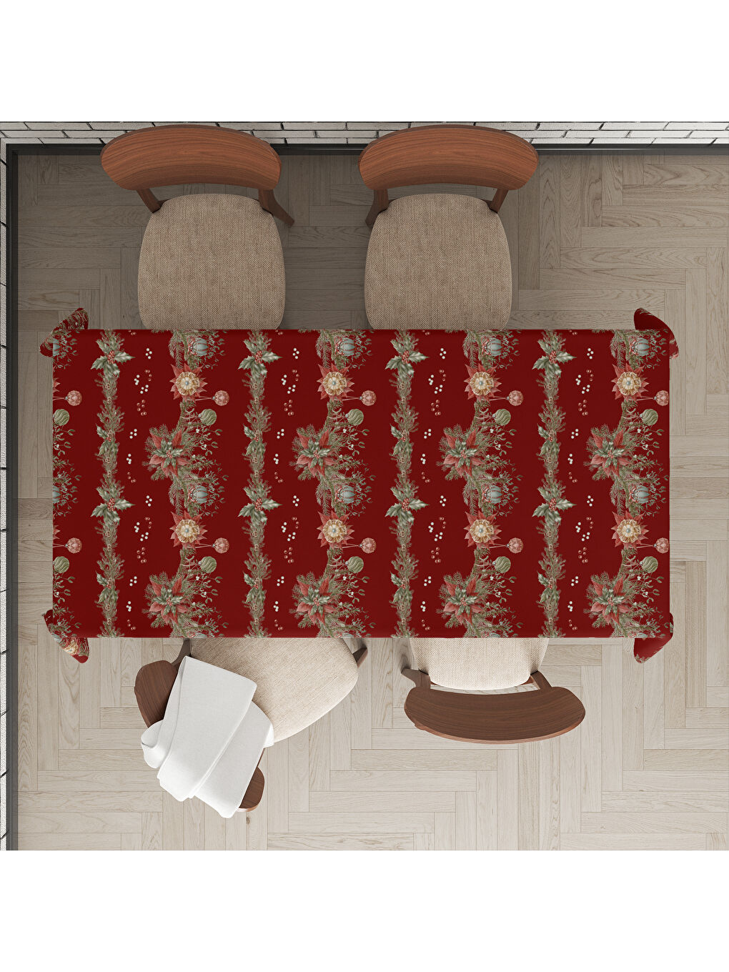 Karışık Yılbaşı Temalı Kokina Desenli Dijital Baskılı Masa Örtüsü-1