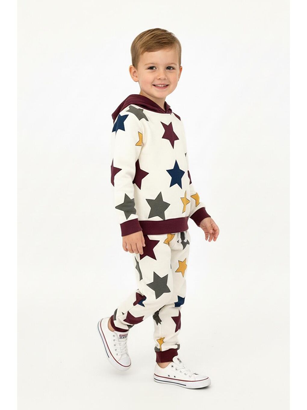 Bordo Yıldız Baskılı Kapüşonlu 2 Li Takım-4