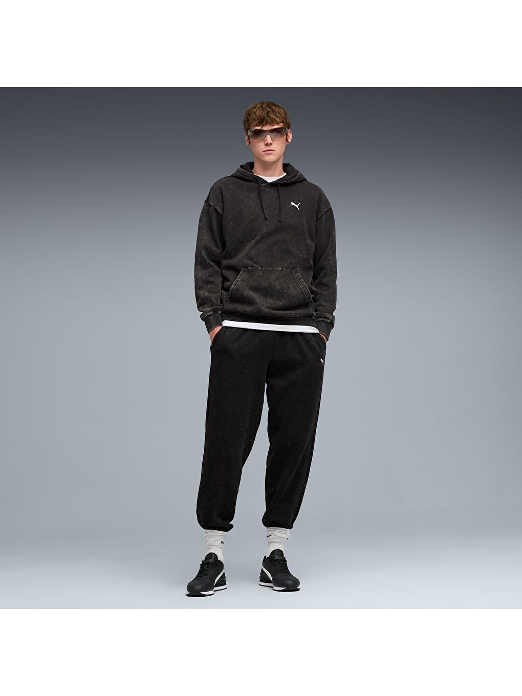 Siyah ESSENTIALS Elevated Erkek Geniş Kesim Kapüşonlu Sweatshirt-1