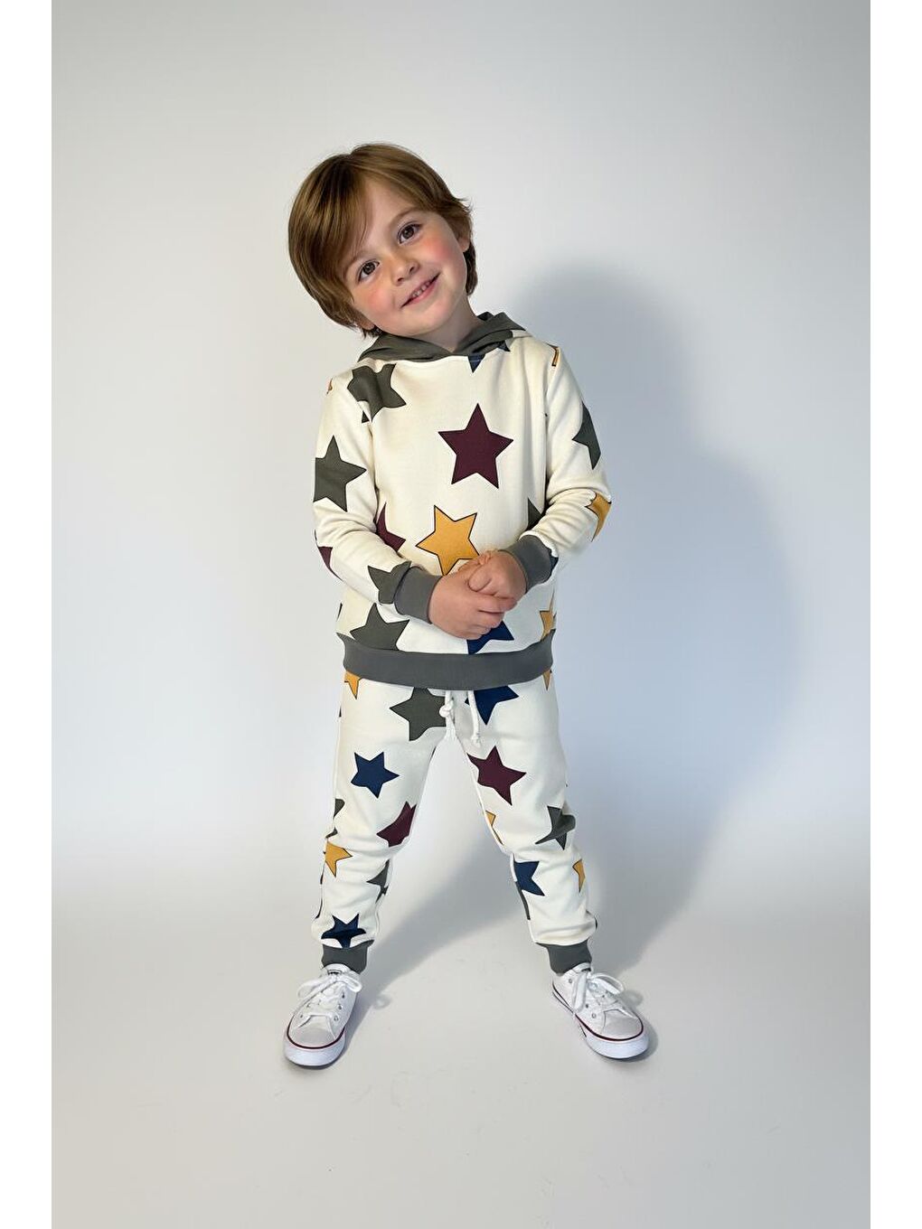 Haki Yıldız Baskılı Kapüşonlu 2 Li Takım-1