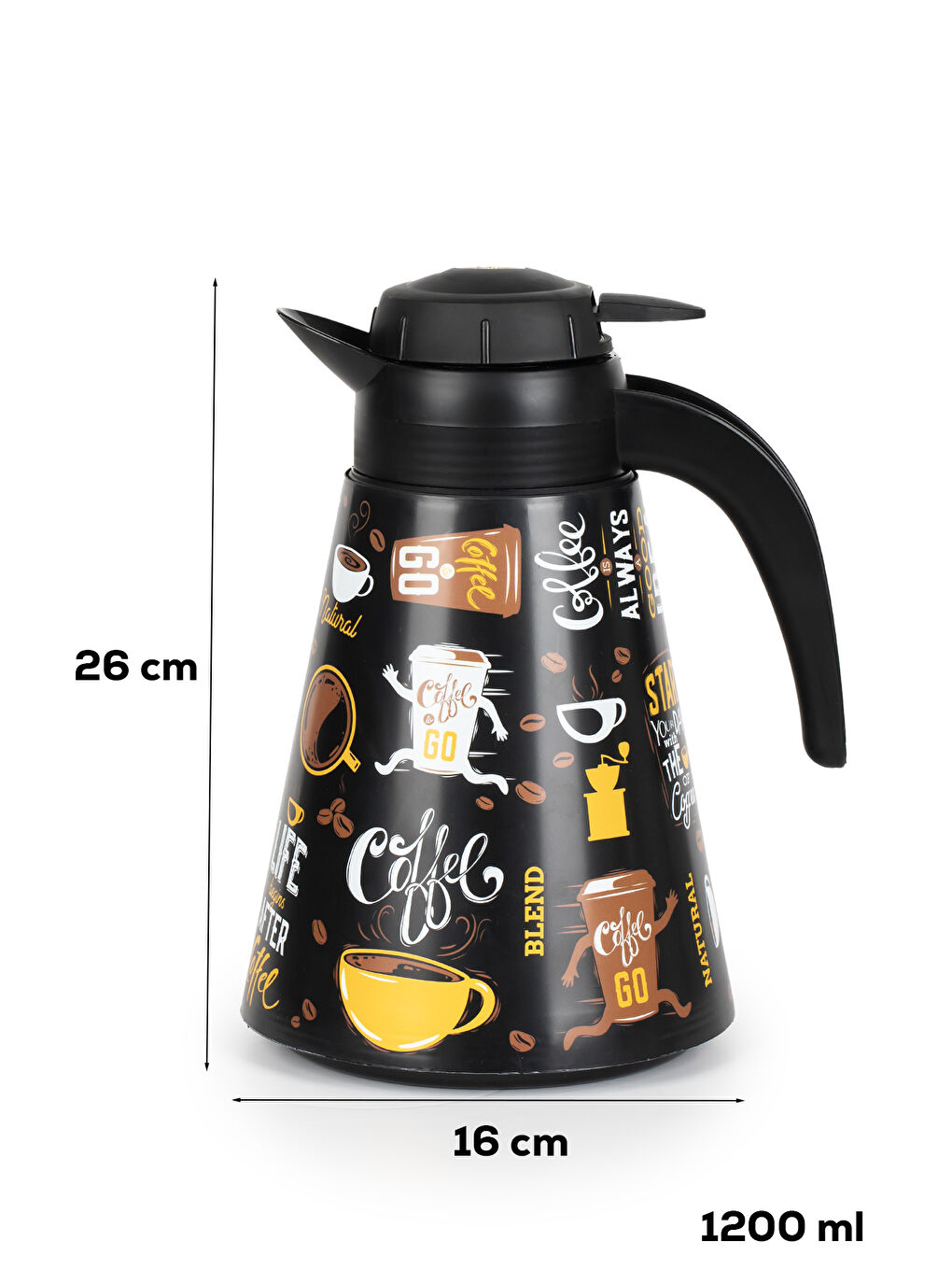 Siyah 161704-006 Desenli 1,2L Konik Termos Sıcak ve Soğuk İçecek Saklama Termosu-2