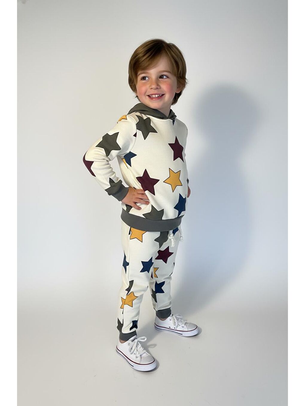 Haki Yıldız Baskılı Kapüşonlu 2 Li Takım-2