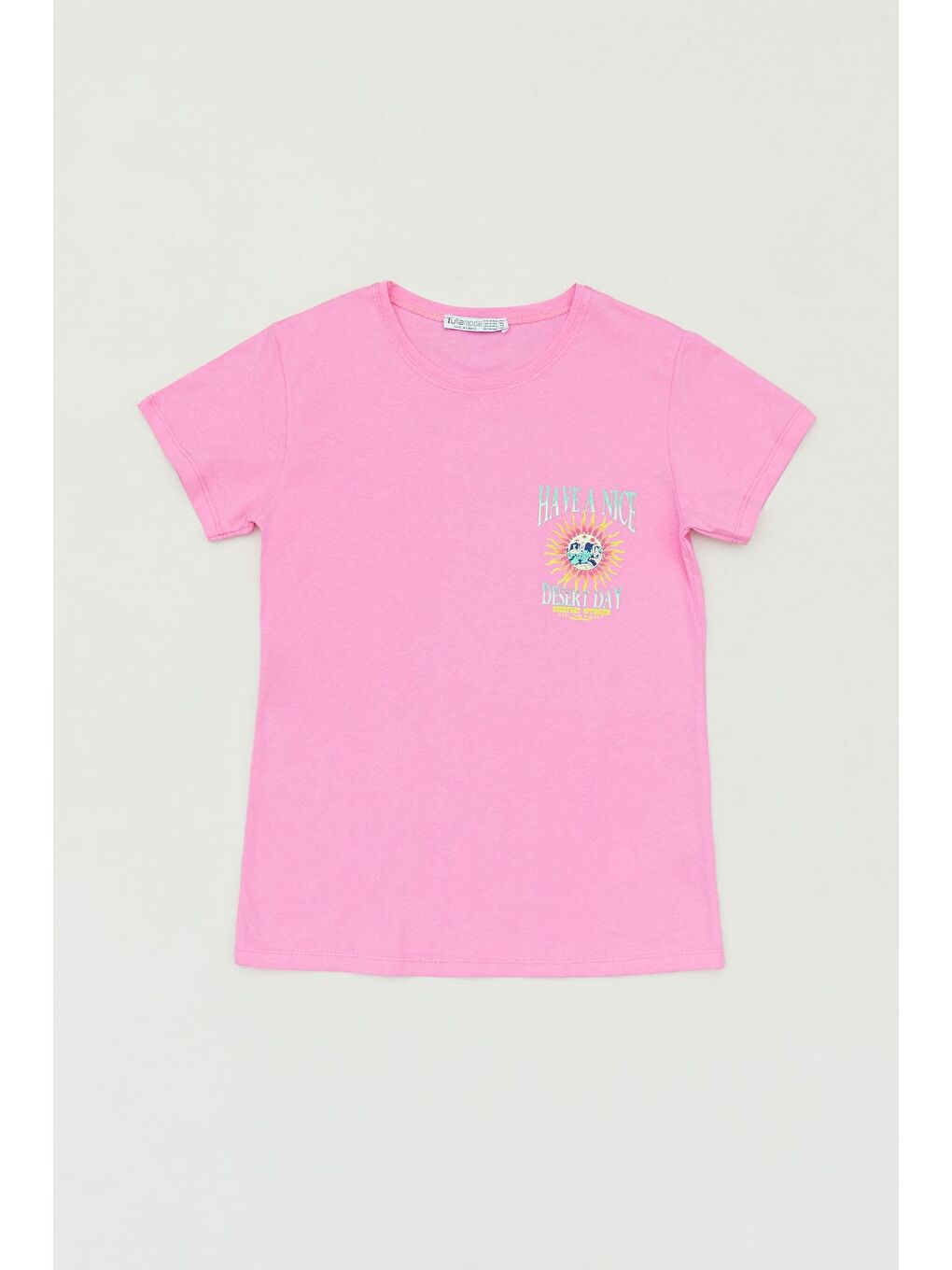 Pembe Önü Ve Arkası Baskılı Kız Çocuk Tişört