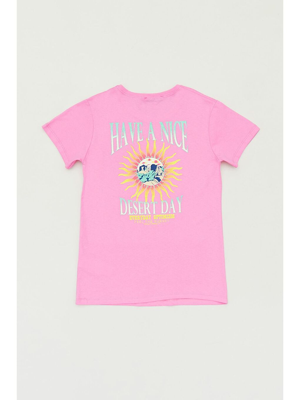 Pembe Önü Ve Arkası Baskılı Kız Çocuk Tişört-1