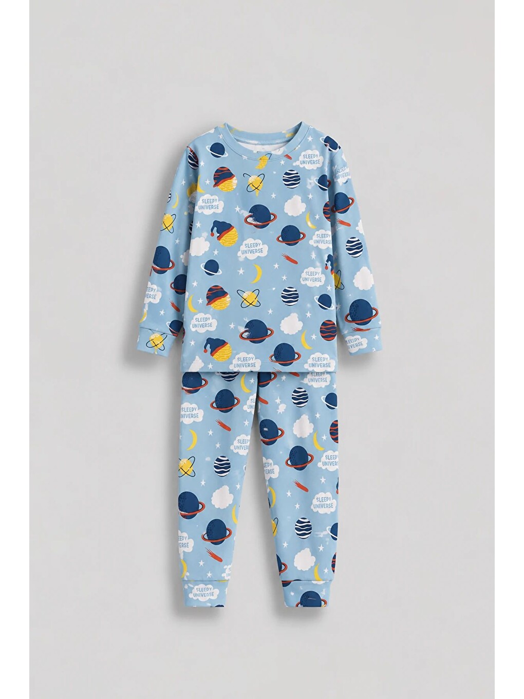 Mavi Planet Pattern Uzun Kollu Erkek Çocuk Pijama Takımı