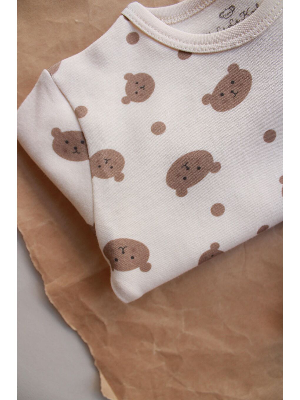 Ekru Ayıcık Baskılı Bebek Alt Üst Takım-1