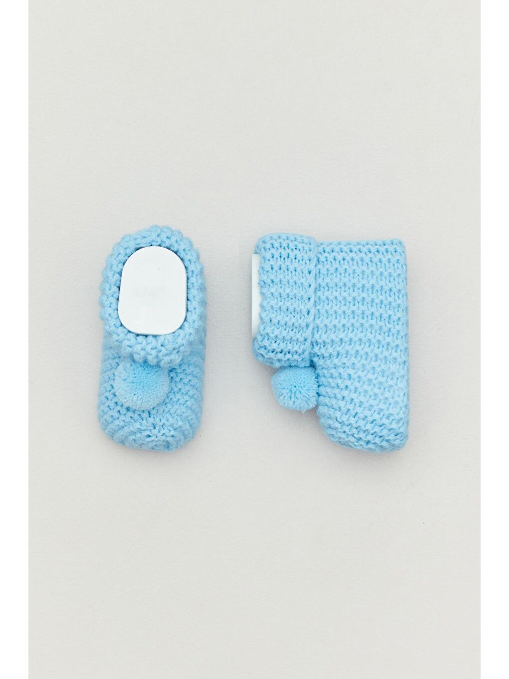 Mavi Ponponlu Örgü Unisex Bebek Patik-1