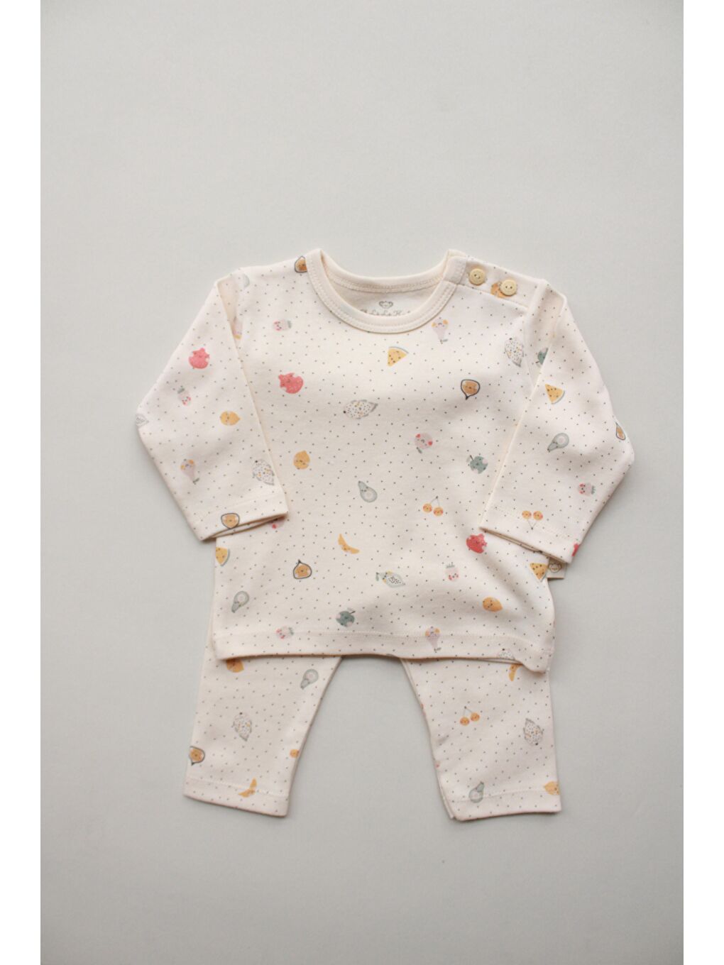 Ekru Meyve Baskılı Bebek Alt Üst Takım-4