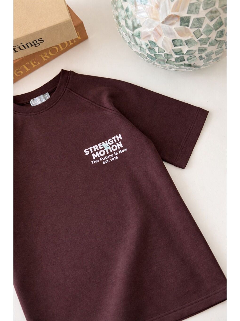 Erkek Çocuk Pamuklu Kahverengi Slogan Baskılı Tişört Şort Takım-4