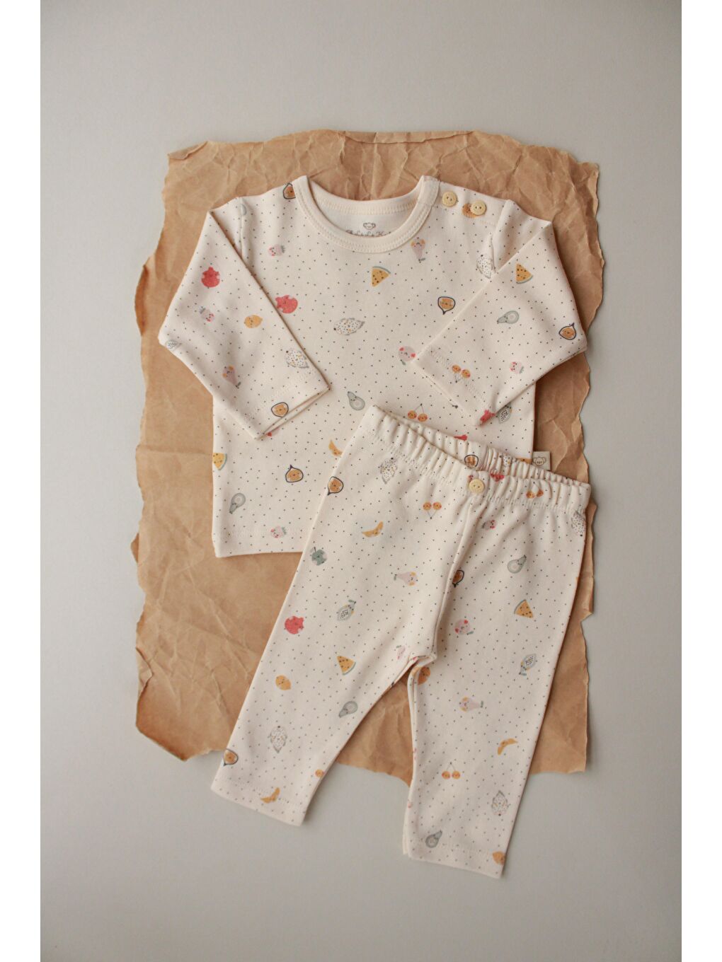 Ekru Meyve Baskılı Bebek Alt Üst Takım-5