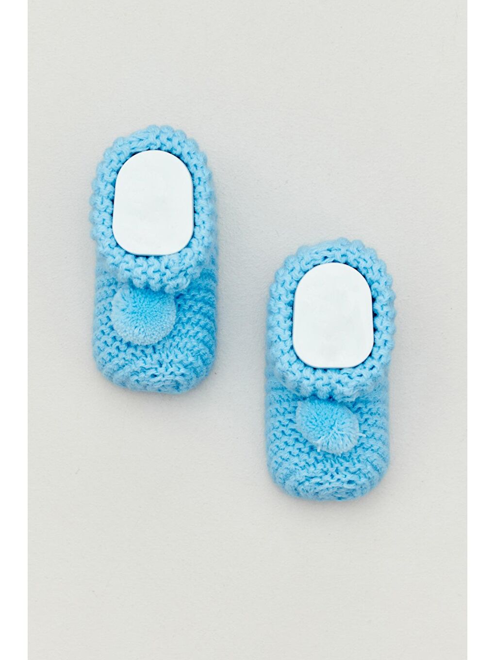 Mavi Ponponlu Örgü Unisex Bebek Patik-2