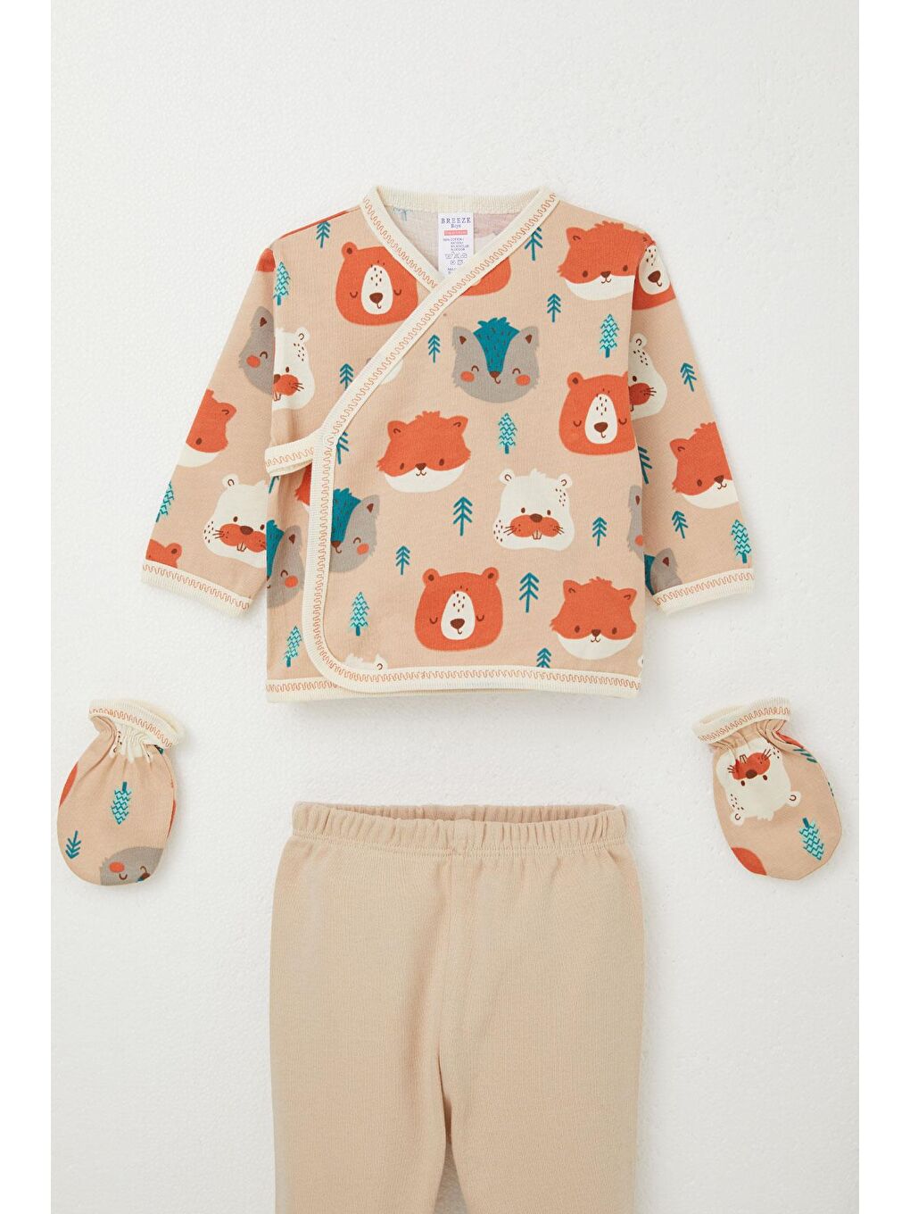 Erkek Bebek Hastane Çıkışı 5 li Sevimli Hayvanlar Desenli Açık Kahverengi (0-3 Ay)-2