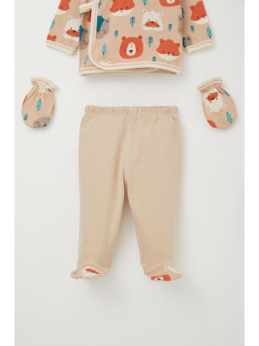 Erkek Bebek Hastane Çıkışı 5 li Sevimli Hayvanlar Desenli Açık Kahverengi (0-3 Ay)-3