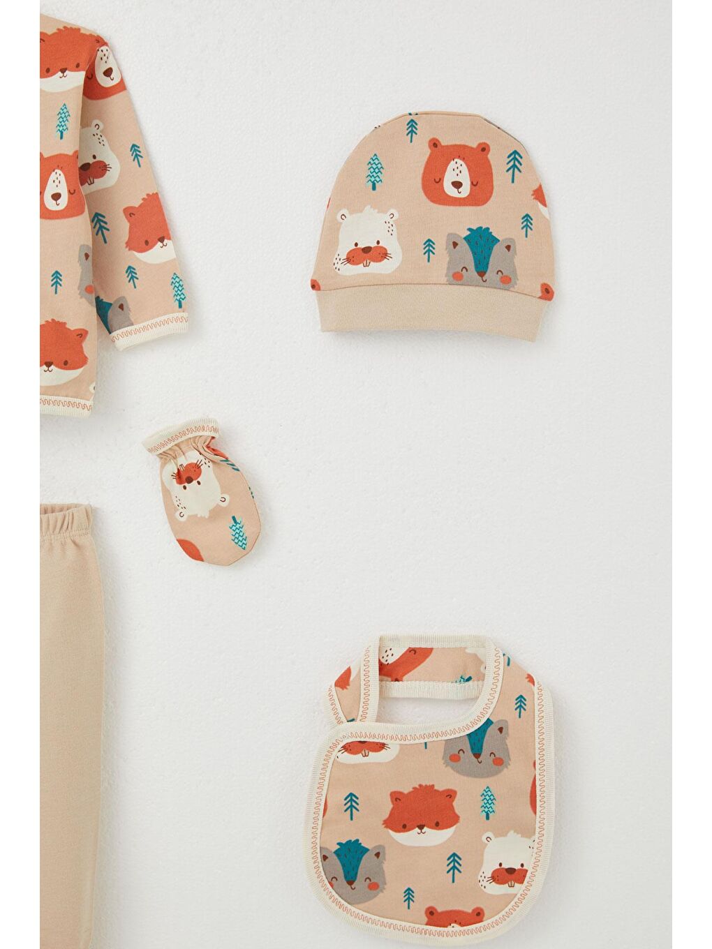 Erkek Bebek Hastane Çıkışı 5 li Sevimli Hayvanlar Desenli Açık Kahverengi (0-3 Ay)-4