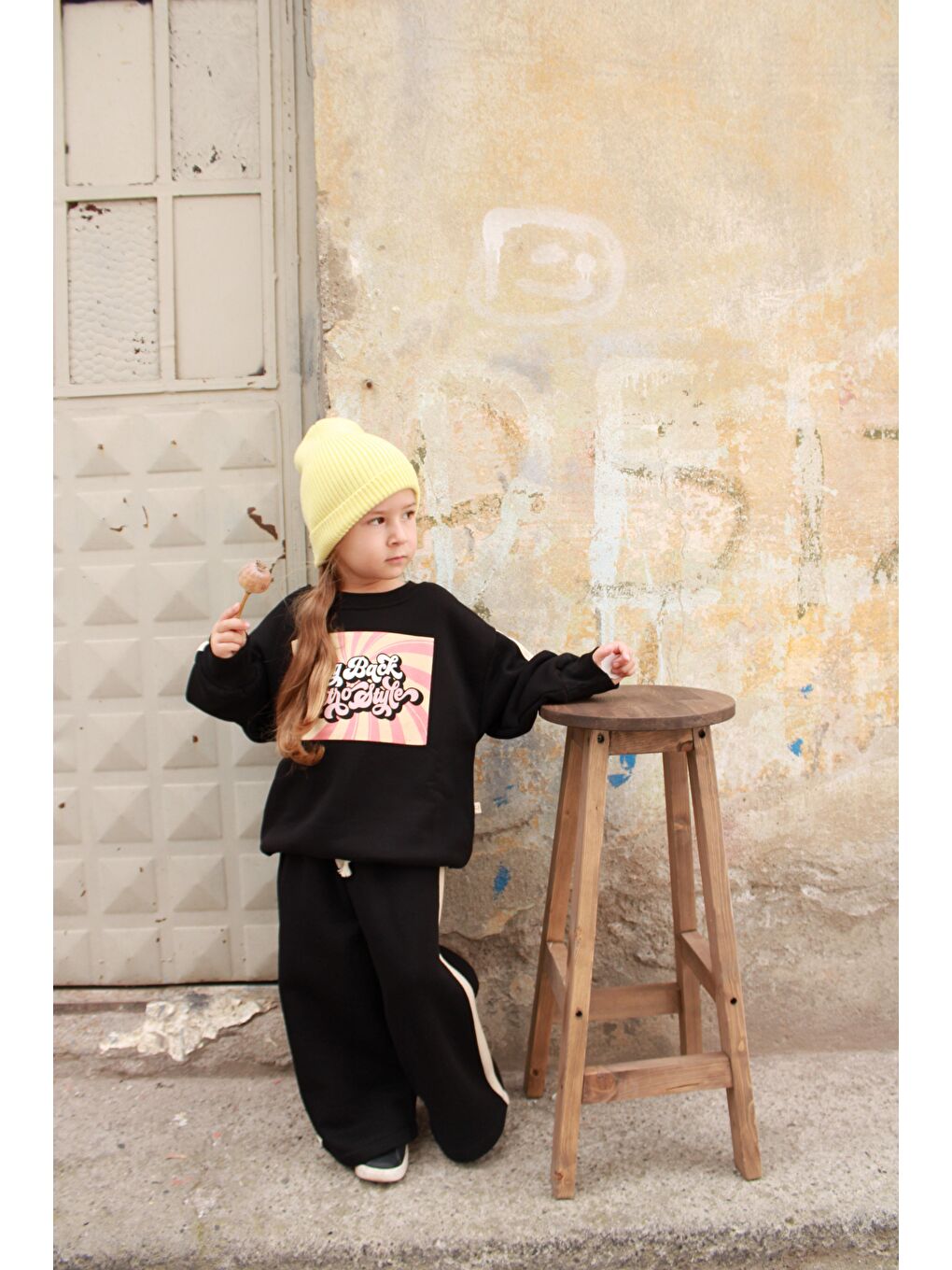 Siyah Retro Baskılı Çocuk Alt Üst Takım-3