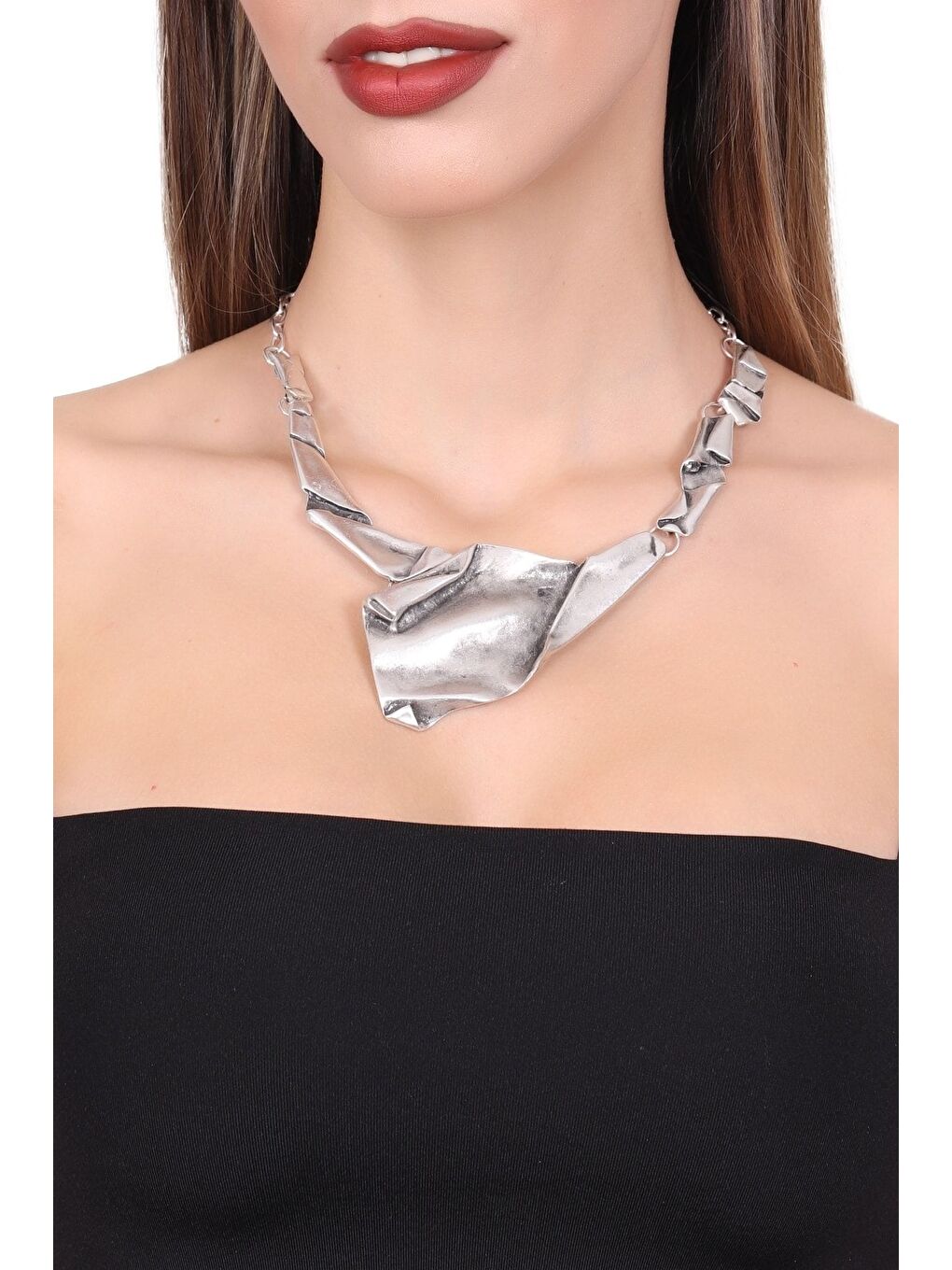 Gri Kadın Antik Gümüş Kaplama El Yapımı Bohem Kolye-2