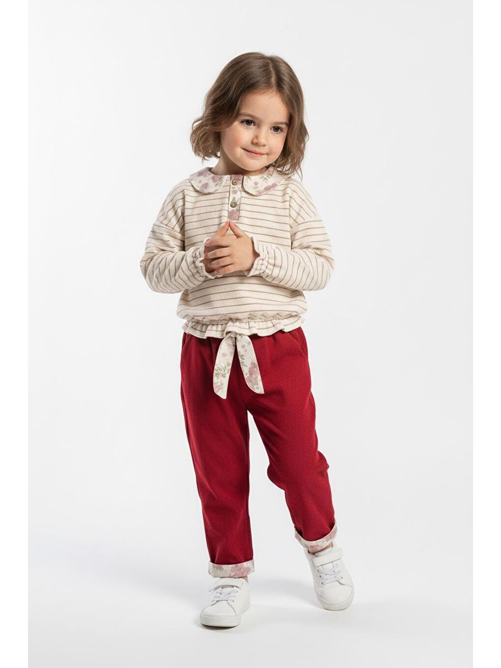 Bordo Yakası Fırfırlı 2 Li Pantolon Takım-1