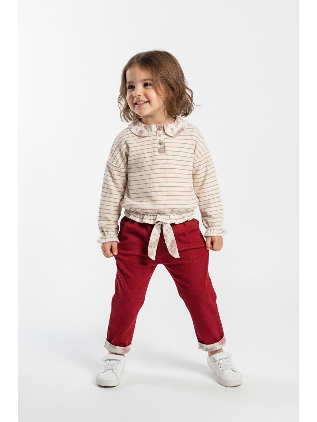 Bordo Yakası Fırfırlı 2 Li Pantolon Takım-2
