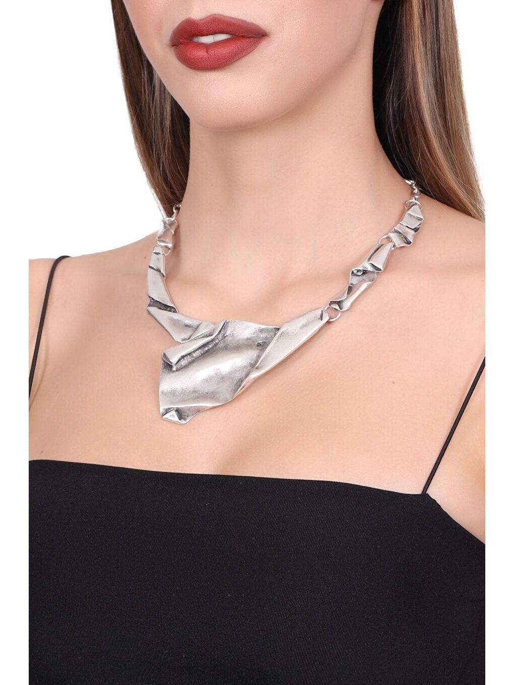 Gri Kadın Antik Gümüş Kaplama El Yapımı Bohem Kolye-3