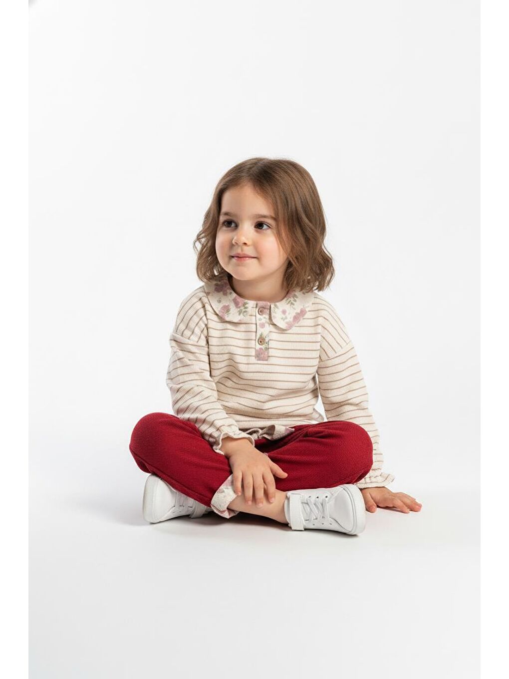 Bordo Yakası Fırfırlı 2 Li Pantolon Takım-4