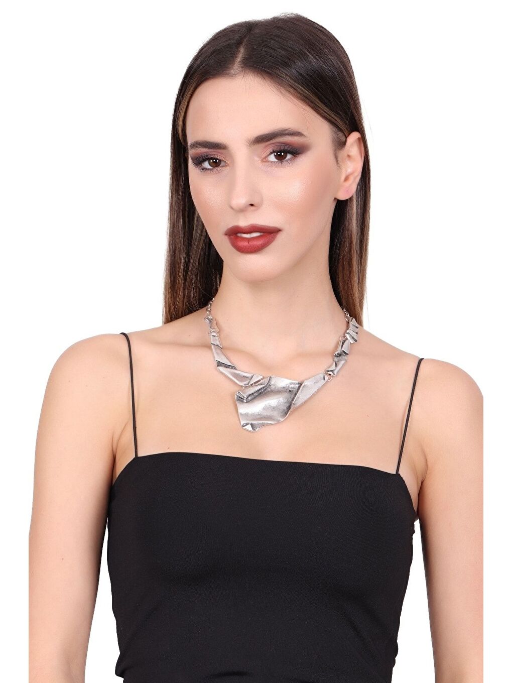 Gri Kadın Antik Gümüş Kaplama El Yapımı Bohem Kolye-4