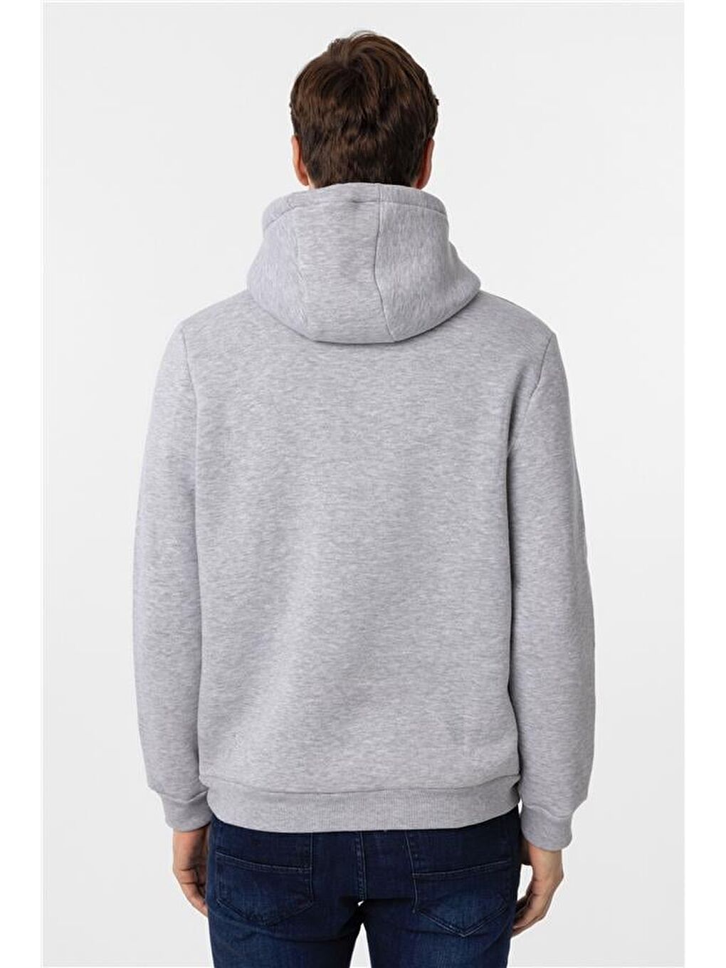 Gri Regular Düz Kapüşonlu Yaka Triko-4