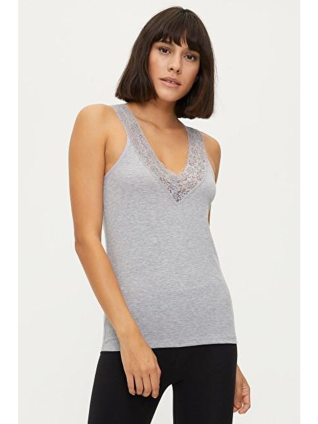 Kadın Dantel Askılı Pamuk Gri Atlet 1273 TEKLI