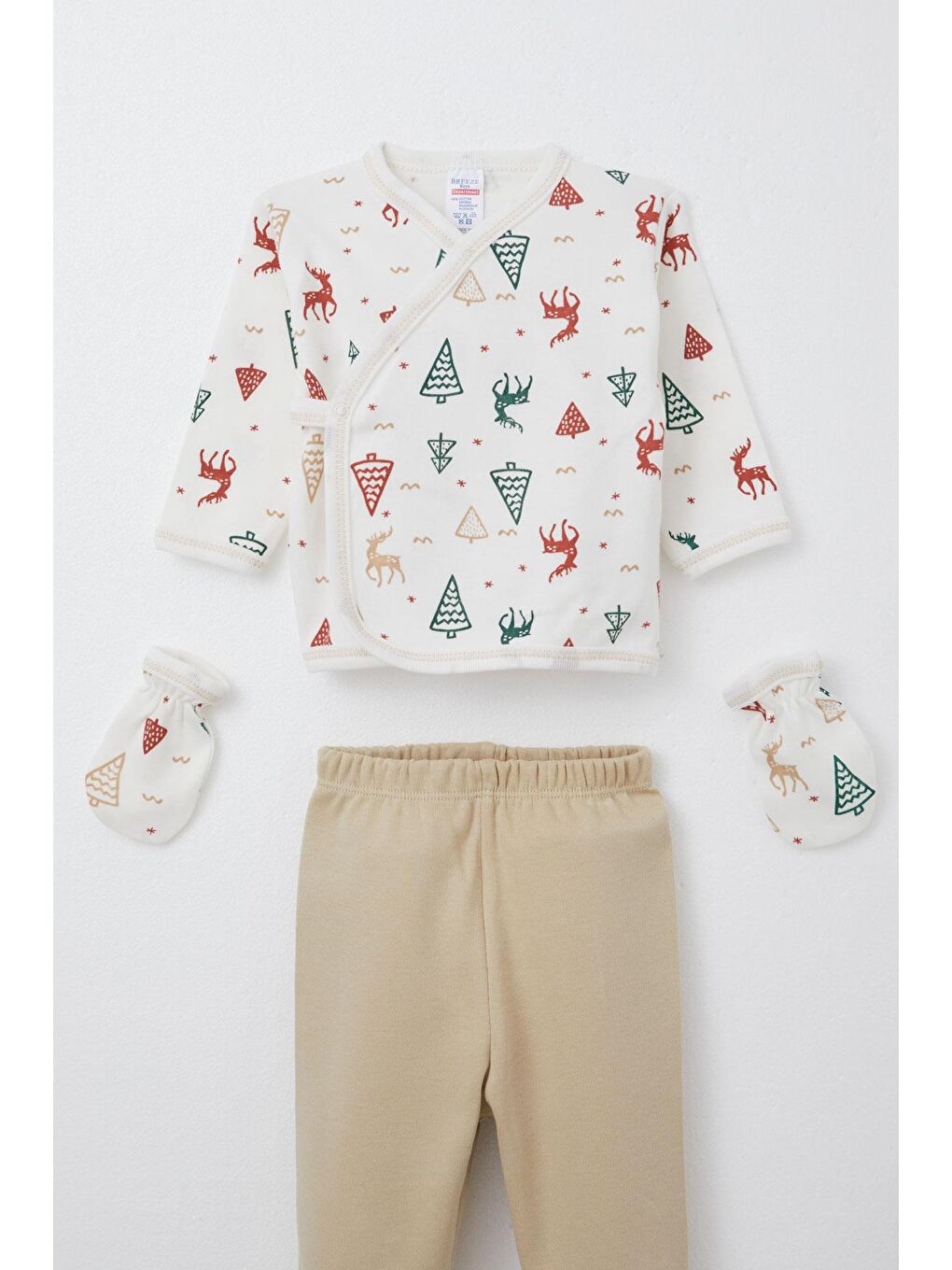 Erkek Bebek Hastane Çıkışı 5 Li Yılbaşı Temalı Geyik Desenli Ekru (0-3 Ay)-2