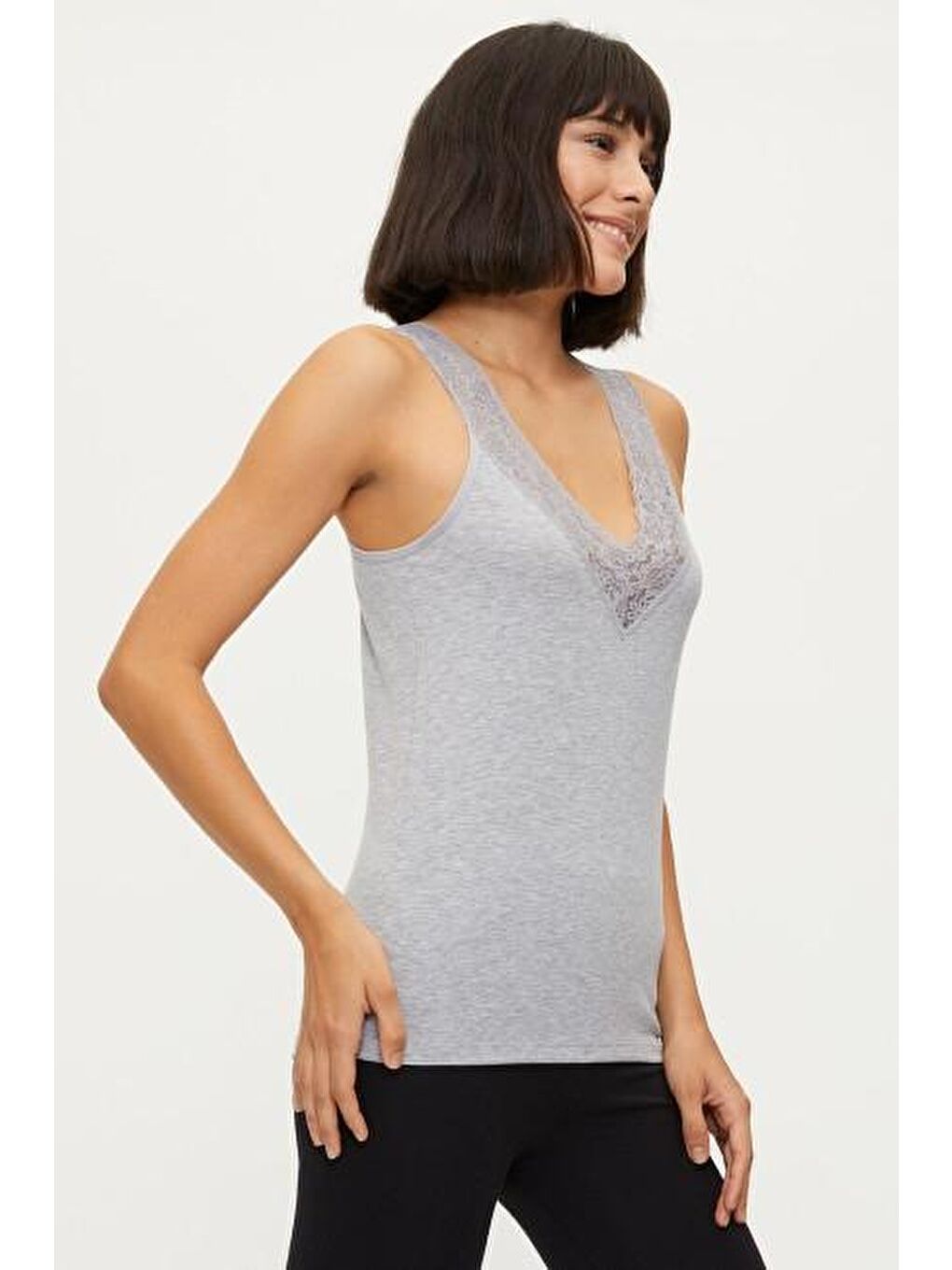 Kadın Dantel Askılı Pamuk Gri Atlet 1273 TEKLI-1