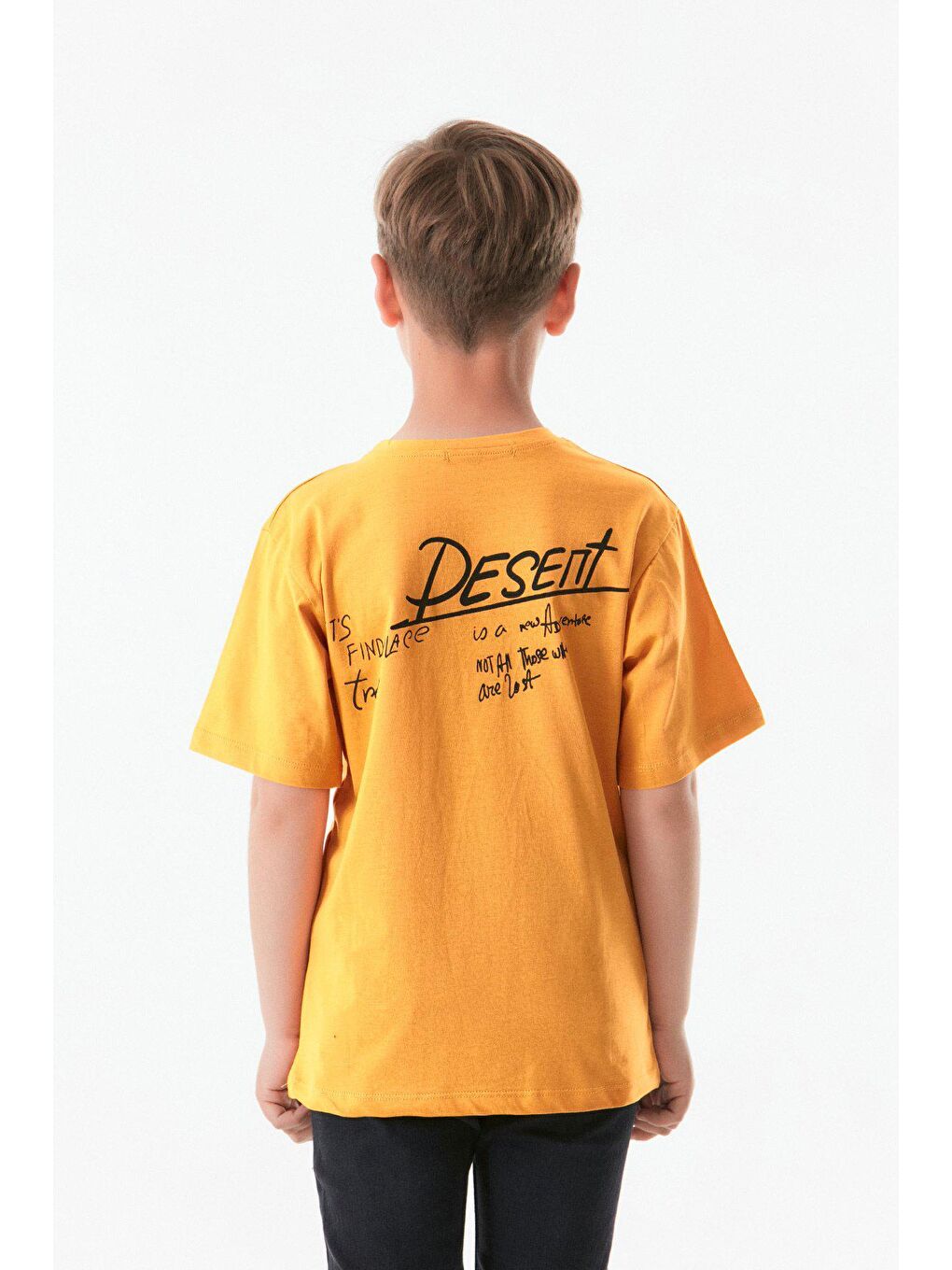 Sarı Baskılı Bisiklet Yaka Erkek Çocuk Tişört-1